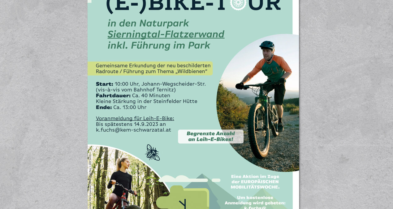 Europäische Mobilitätswoche 2023 Aktion in Ternitz: (E-)Bike-Tour zum Naturpark Sierningtal-Flatzerwand inkl. Führung